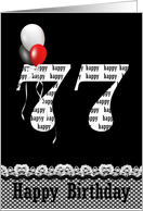 77th birthday-red, white and black balloon bouquet on black card