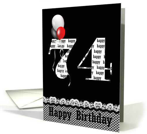 Birthday Balloon Bouquet on Number 74 with Lace-like Border card