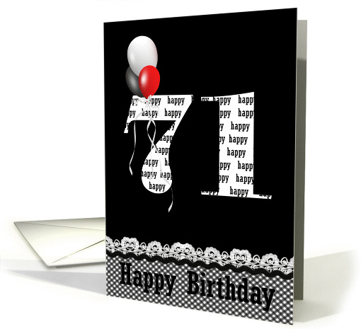 71st birthday-red,white and black balloon bouquet on black card