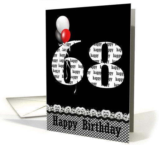 68th Birthday-red, black and white balloon bouquet card (808904)