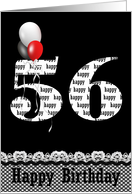 56th birthday-red, white and black balloon bouquet on black card