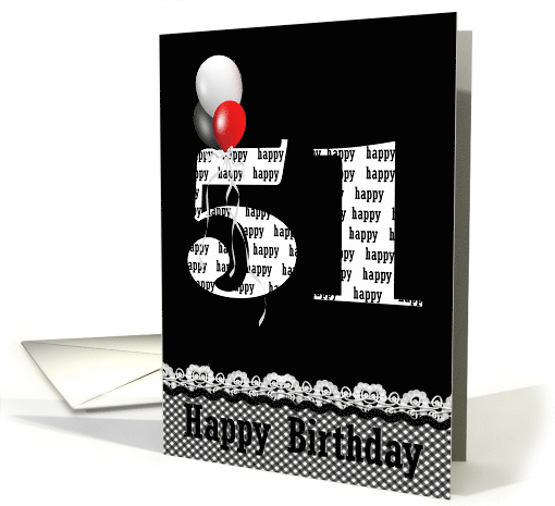 51st Birthday Balloon Bouquet With Large Number 51 On Black card