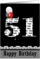 51st Birthday Balloon Bouquet With Large Number 51 On Black card