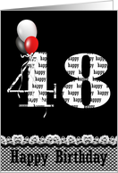 48th birthday-balloon bouquet on black with lace-like border card