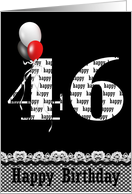 46th Birthday red, white and black balloon bouquet on black card