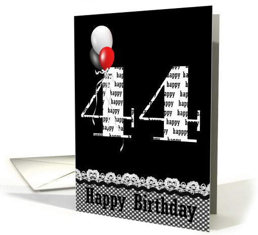 44th birthday-red, white and black balloon bouquet card (808938)