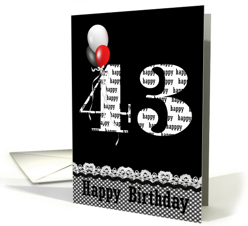 43rd birthday-red, white and black balloon bouquet card (808941)