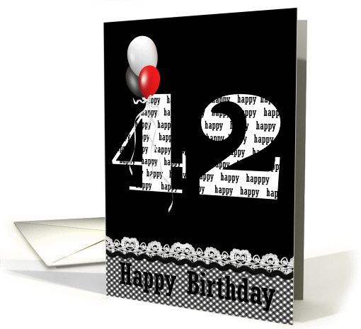 42nd Birthday-red, white and black balloon bouquet card (808942)