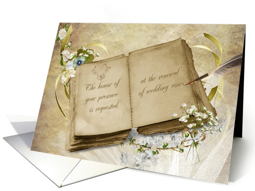 wedding vow renewal invitation with vintage book, quill... (811232)