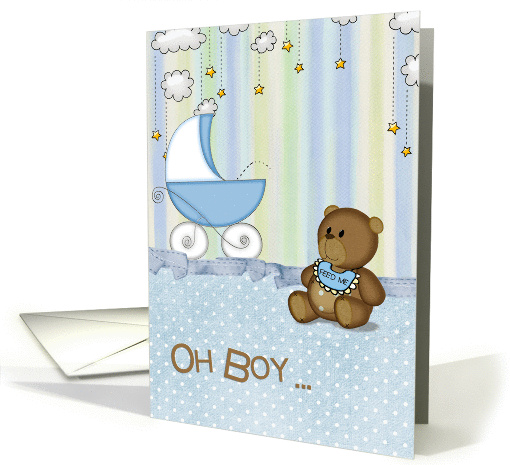 new baby boy-teddy bear with polka dots and humor for sister card