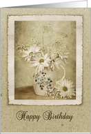 birthday-daisy and Queen Anne’s Lace bouquet in old pitcher card