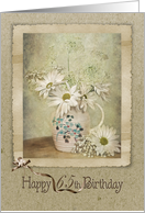 65th birthday-daisy and Queen Anne’s Lace bouquet in old pitcher card