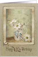 80th birthday daisy and Queen Anne’s Lace bouquet in old pitcher card