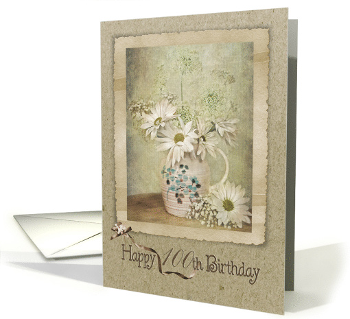 100th birthday, daisy bouquet in antique pitcher card (811740)