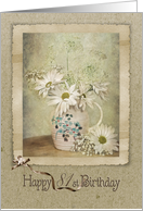 81st birthday, daisy bouquet in vintage pitcher with texture overlay card