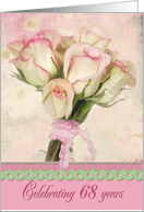 68th birthday-pink rose bouquet with ruffled ribbon card
