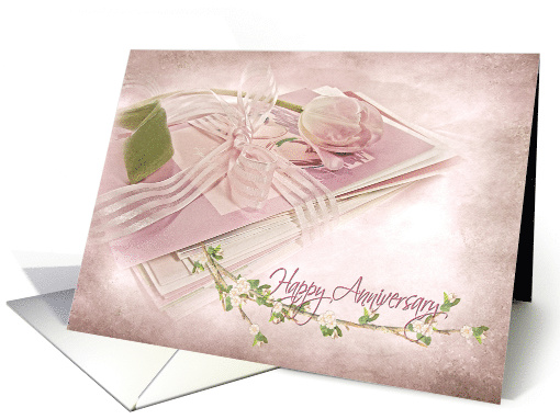 Anniversary for wife, pink tulip on stack of card (817011)