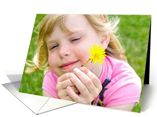 Thinking of You-smiling little girl with dandelion and ladybug card