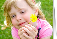 Thinking of You-smiling little girl with dandelion and ladybug card