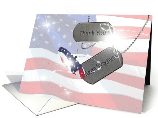 thinking of you for military dog tags with flag butterfly card