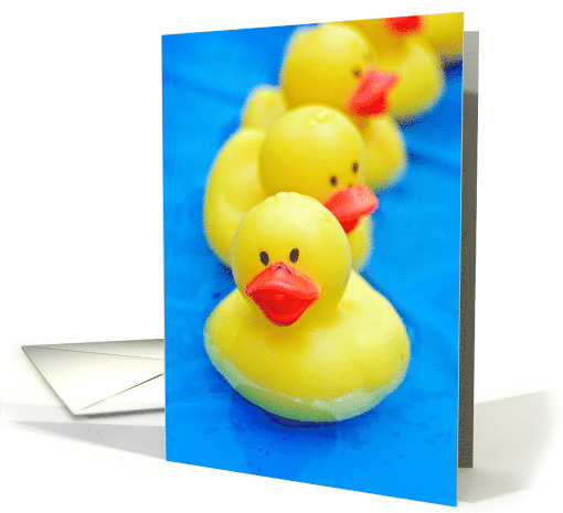 pool party invitation with yellow rubber ducks in swimming pool card