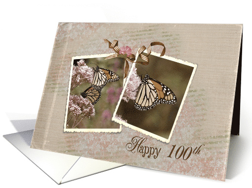 100th birthday for mother pair of butterfly photos in retro frame card
