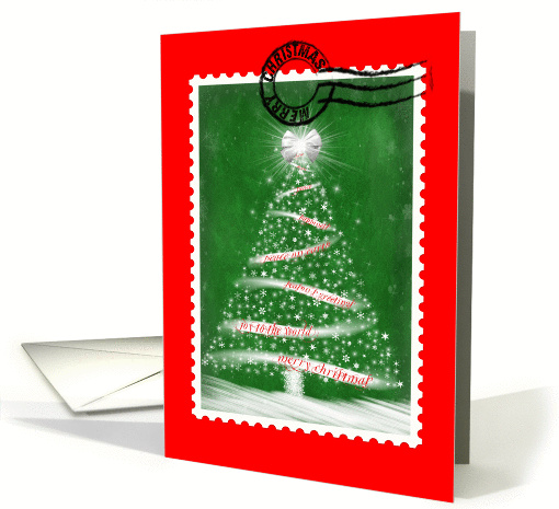 Christmas tree stamp with postmark and red frame card (824292)