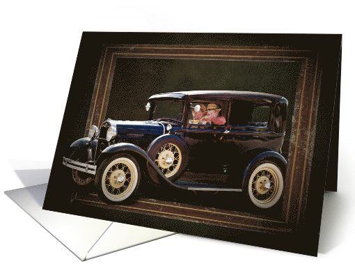 Anniversary for couple, vintage car in old fashioned frame card
