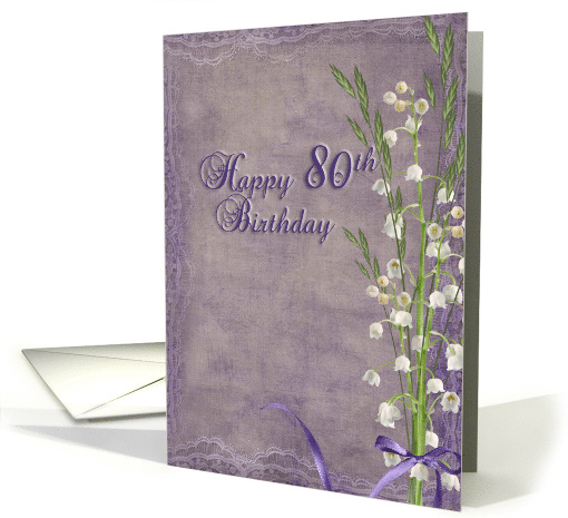 80th birthday lily of the valley purple bouquet card (833910)