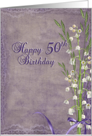 50th birthday-lily of the valley-purple-bouquet-lacy card