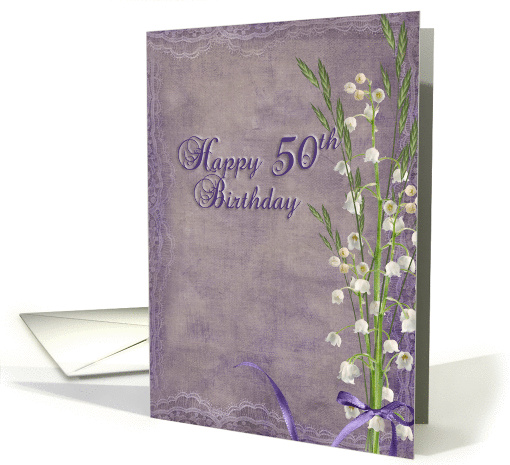 grandma-50th birthday-lily of the valley-purple-bouquet-lacy card