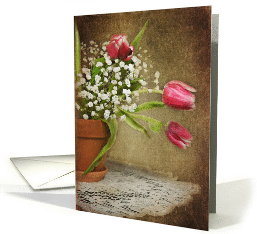 Thinking of you tulip bouquet with textured overlay card (834038)