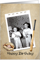 Birthday old fashioned snapshot of boys with baseball bats card