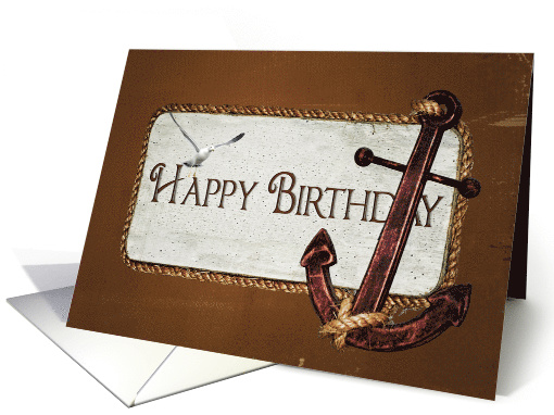 Nautical Birthday anchor with rope and seagull card (836028)