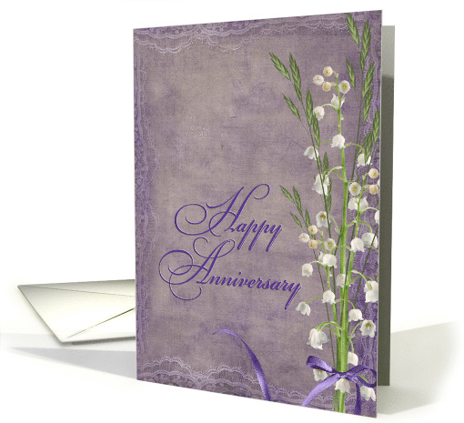 Lily Of The Valley Bouquet With Lace Border For Anniversary card
