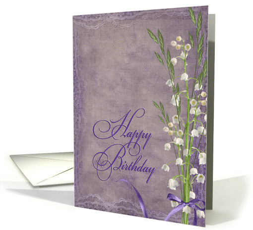 birthday lily of the valley bouquet with purple bow card (836454)