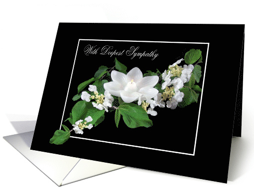 Loss of Mother lily candle with floral branch on black card (837978)