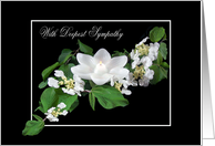 sympathy for loss of sister, lily candle with dogwood on black card