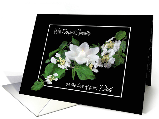 Loss of Dad White Lotus Candle with Dogwood Flowers on Black card