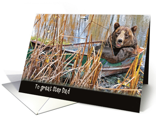 birthday for step dad, bear in rusty row boat card (839681)