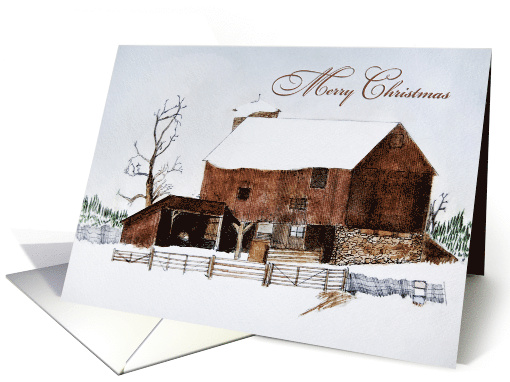 across the miles Christmas watercolor art of rustic barn... (841339)