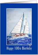 100th birthday, sailboat on high seas watercolor card
