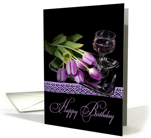 grandma, birthday, wine, tulips card (844481)