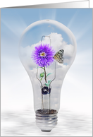 Thinking of you purple dahlia and butterfly in a light bulb card