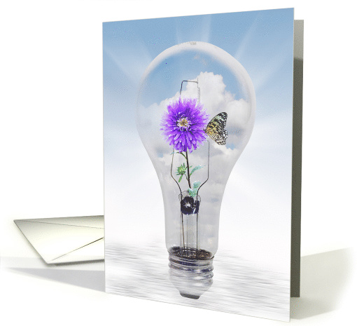 birthday butterfly on dahlia in light bulb card (845450)