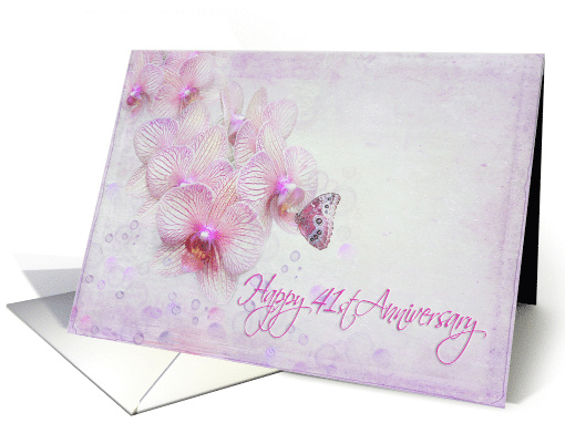 41st Anniversary Butterfly on Pink Orchid with Bubbles card (850034)