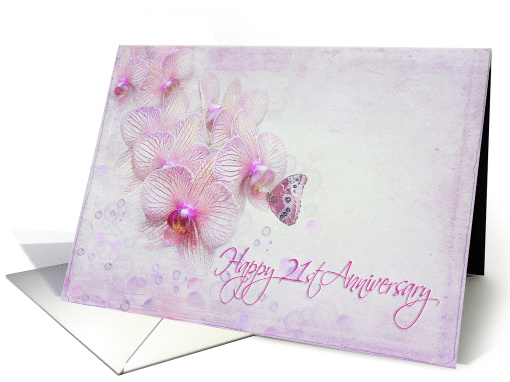 21st anniversary with butterfly on orchids and bubbles card (850036)