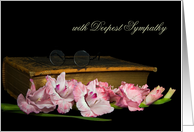 Pink Gladiolus and Glasses with Old Bible for Sympathy card