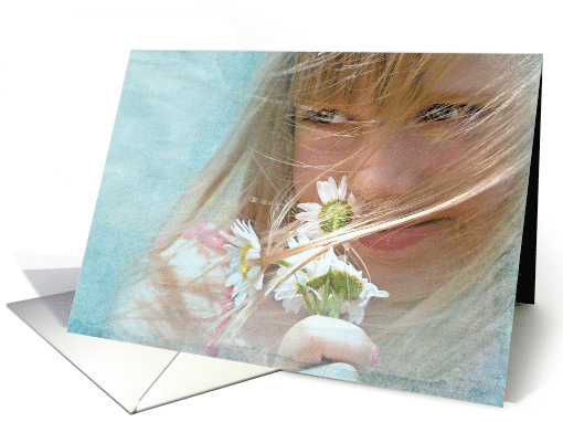 Little Blond Girl With Daisies For Thinking Of You card (856104)