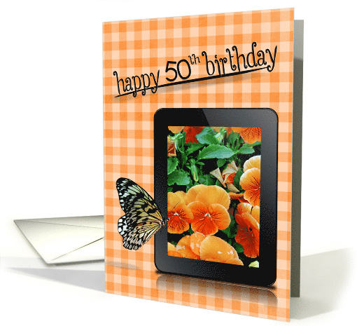 Tree Nymph Butterfly On An Orange Pansy Photo For 50th Birthday card